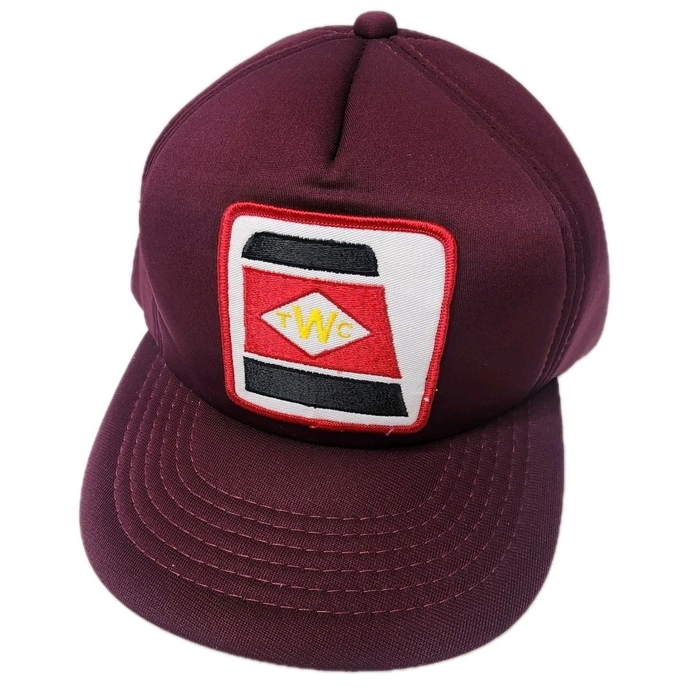 Vintage TWC Hat Foam Front And Back Snapback Cap Made In Canada Maroon